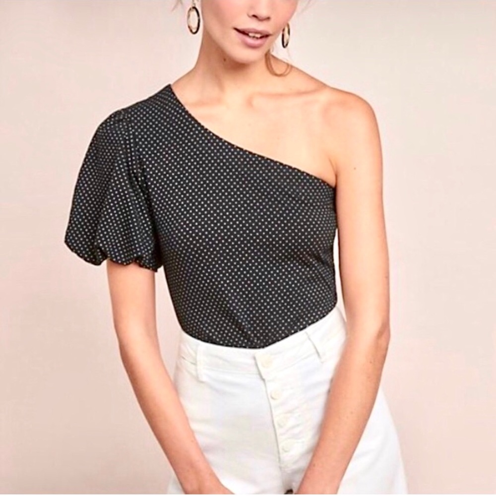 NWOT Maeve Puff Sleeve One Shoulder Black Top XL